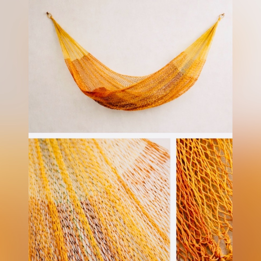 VTG Tulum Sprang Hammock Handwoven Mexico Yellow Orange Double Wide Rare